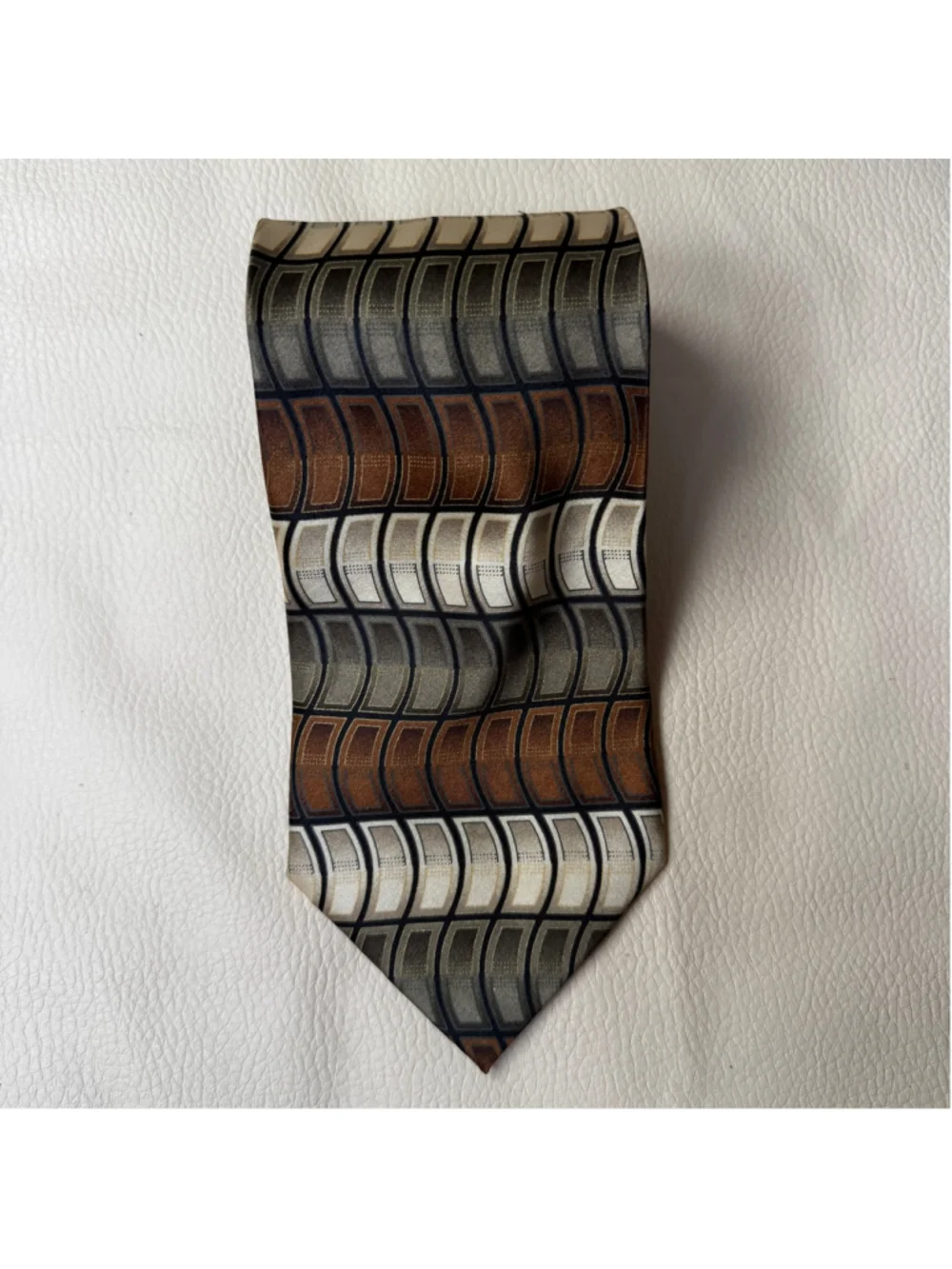 Colours Alexander Julian 100% Silk Tie Brown Gray Geometric Mens Necktie